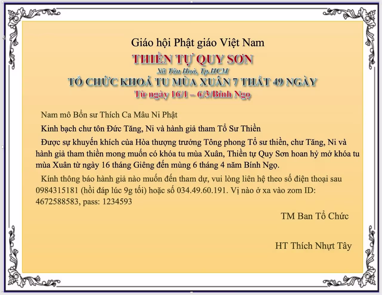 Khóa tu mùa xuân 2026